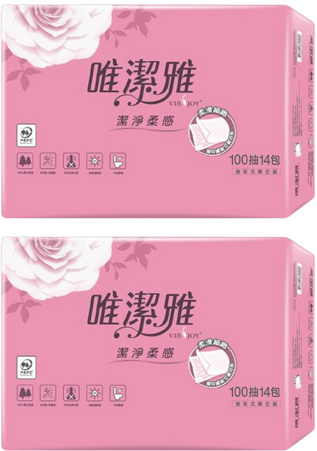 VIRJOY 唯潔雅 抽取式衛生紙 100張, 14包, 2袋