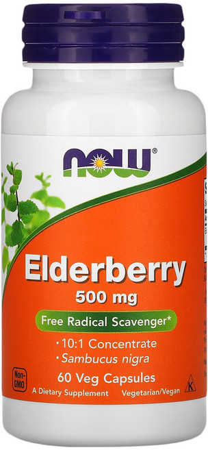 NOW Foods 接骨木果植物膠囊, 60顆, 0.6g, 1罐