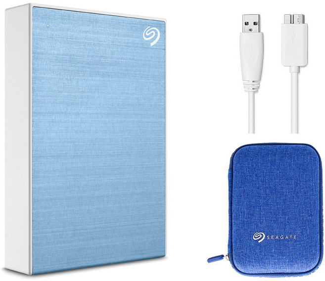 씨게이트 One Touch HDD 외장하드 STKZ4000402 데이터복구+암호화 기능+파우치+USB케이블, 4TB, 라이트블루