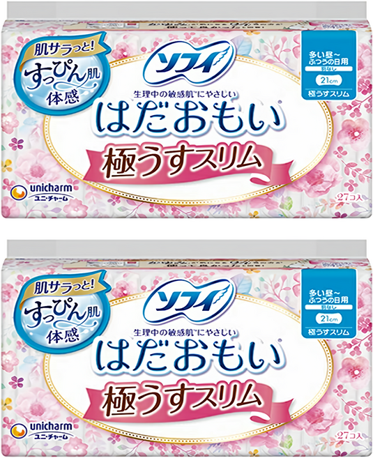 SOFY 蘇菲 日本原裝進口 敏感肌極輕薄衛生棉 日用量多 無翼型, 21cm, 27片, 2包