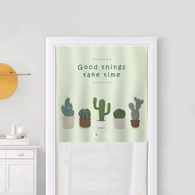 OMORY 日系棉麻門簾, 仙人掌 綠色