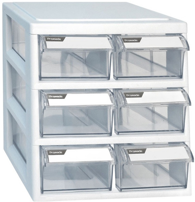 프로메이드 다용도 수납함 6칸 고정, 3단, 투명
