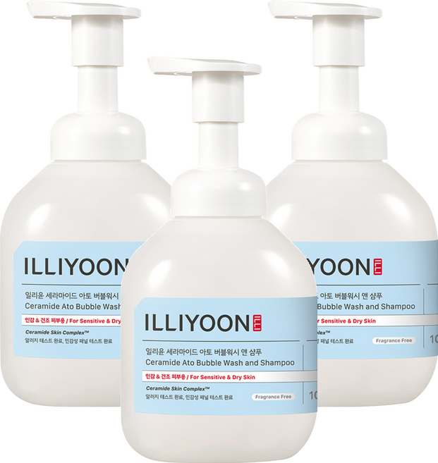 일리윤 세라마이드 아토 버블워시 앤 샴푸 바디워시 무향, 400ml, 3개
