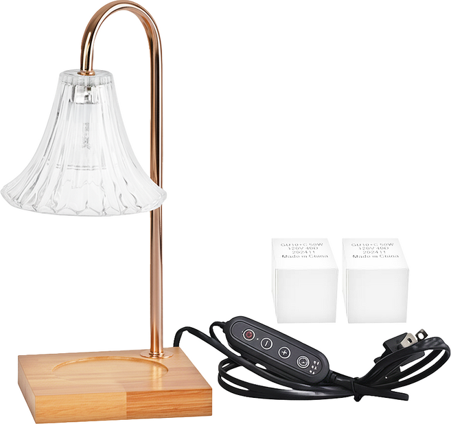 理享家 可調光定時 融蠟燈 香氛蠟燭專用 牽牛花造型玻璃燈罩 + 鹵素燈泡 2顆, 透明色 + 原木色