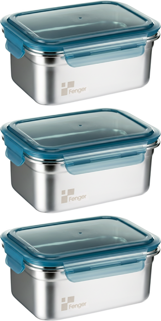 Fenger 可微波不鏽鋼保鮮盒 1.6L 醫療級316不鏽鋼材質, 1個容器 + 1個蓋子, 3個