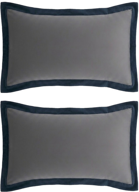 Ishur 伊舒爾 柔絲棉 歐式壓框枕頭套 台灣製造 2個 75 x 45cm 耀岩灰