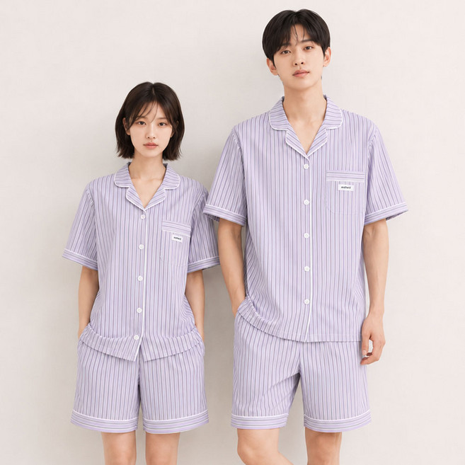 어나더디 베이크 스트라이프 반팔 파자마 세트