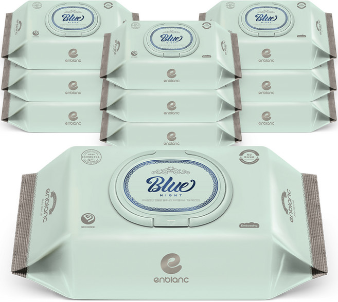 앙블랑 세이프 블루나잇 유아물티슈 TC10 캡형 75평량, 75g, 70매, 1개