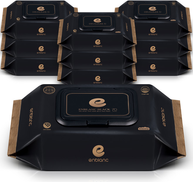 앙블랑 블랙 아기물티슈 캡형, 78g, 70개입, 10개