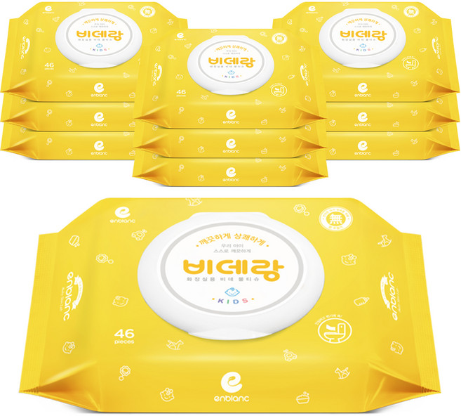 앙블랑 비데랑 키즈 비데티슈 캡형, 46매, 10개