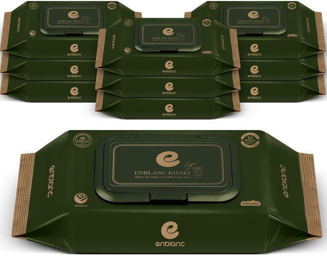 앙블랑 세이프 카키 라이트 유아물티슈 캡형, 82g, 32매, 10개