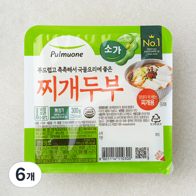 풀무원 소가 찌개두부, 300g, 6개
