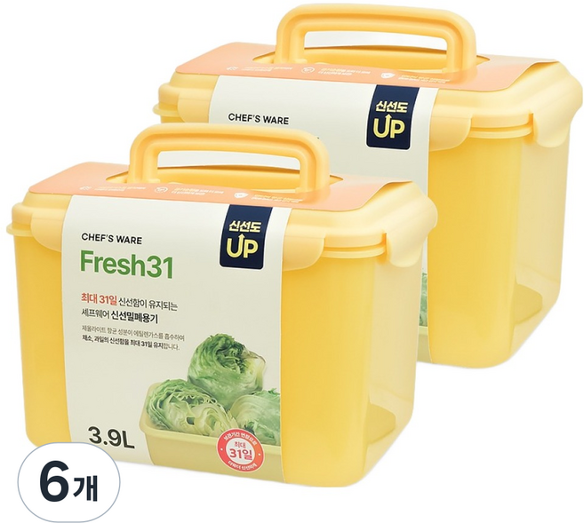 셰프웨어 프레쉬31 제올라이트 함유 야채 과일 식빵보관 핸디형 신선 밀폐용기, 6개, 3.9L