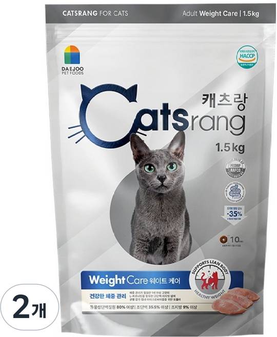 캐츠랑 고양이 어덜트 체중조절 웨이트 케어 기능성 사료, 헤어볼+체중조절, 1.5kg, 2개