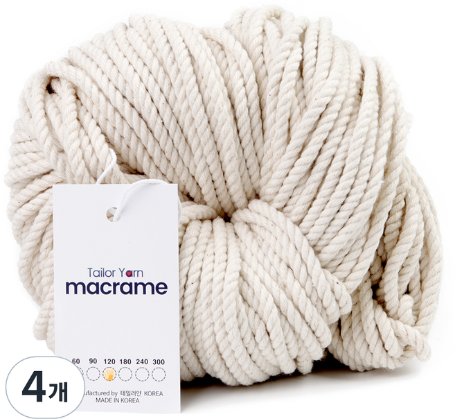 미소털실 미소니트 마크라메실 코드 코튼 로프 5mm 120합, 무지, 4개
