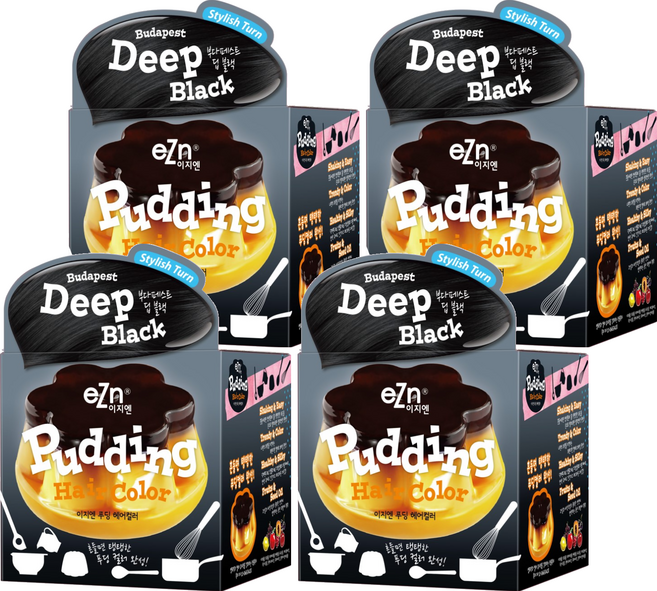 eZn 푸딩 헤어컬러 염모제, 부다페스트 딥블랙, 4개