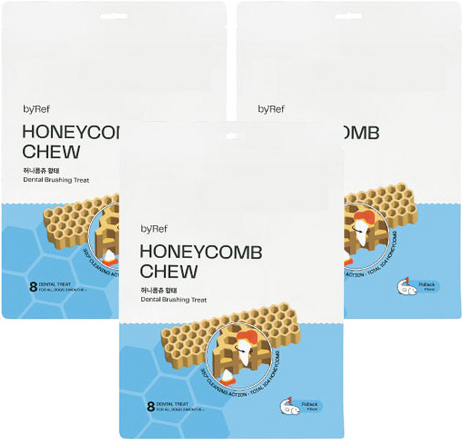 바이레프 전연령 강아지 허니콤츄 덴탈껌 M 8p, 황태맛, 128g, 3개