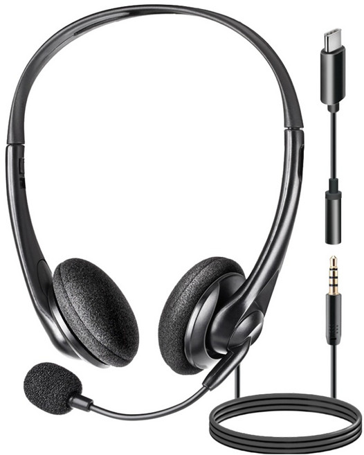 코시 비지니스 어학용 스테레오 유선 마이크 헤드셋, 블랙, HS4158