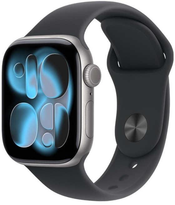 Apple 2025 Apple Watch S11 鋁金屬, 42mm, 太空灰色 + M/L黑色運動型錶帶, GPS