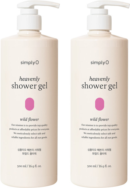 [비건라이프] 심플리오 헤븐리 샤워젤 와일드 플라워, 500ml, 2개