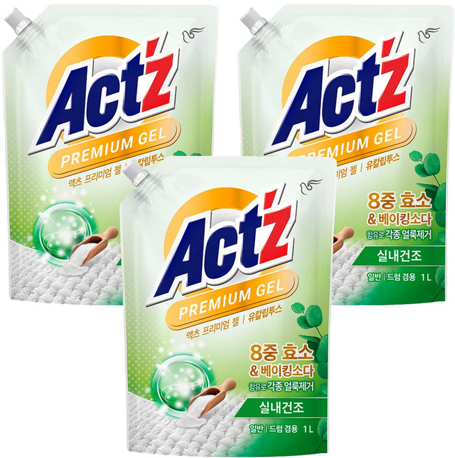 액츠 프리미엄젤 세탁세제 유칼립투스 리필, 1L, 3개