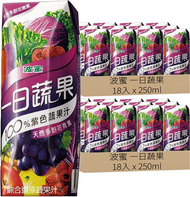 波蜜 一日蔬果 100%紫色蔬果汁, 250ml, 36入