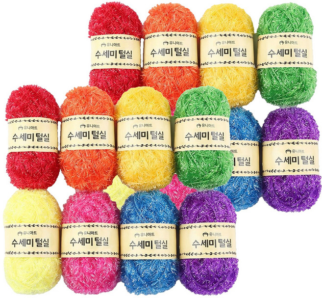 유니아트 수세미털실 8종 세트, 혼합색상, 2개