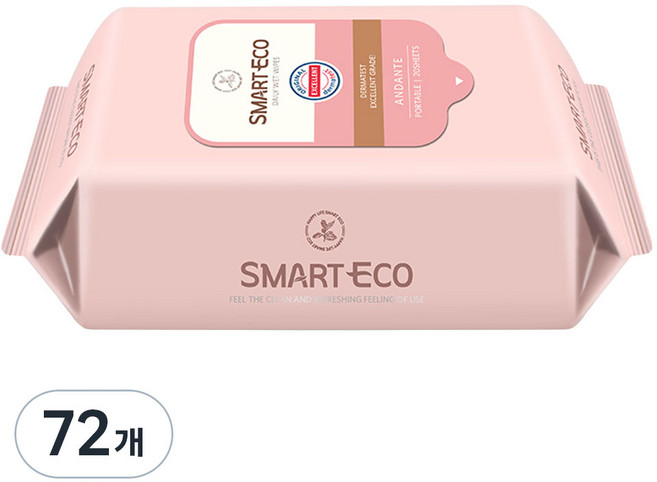스마트에코 안단테 엠보 휴대용 리필형 아기물티슈, 62g, 20매, 72개