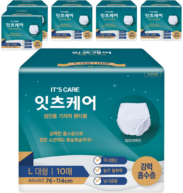 잇츠케어 남녀공용 성인기저귀 팬티형, 대형, 10개입, 6개