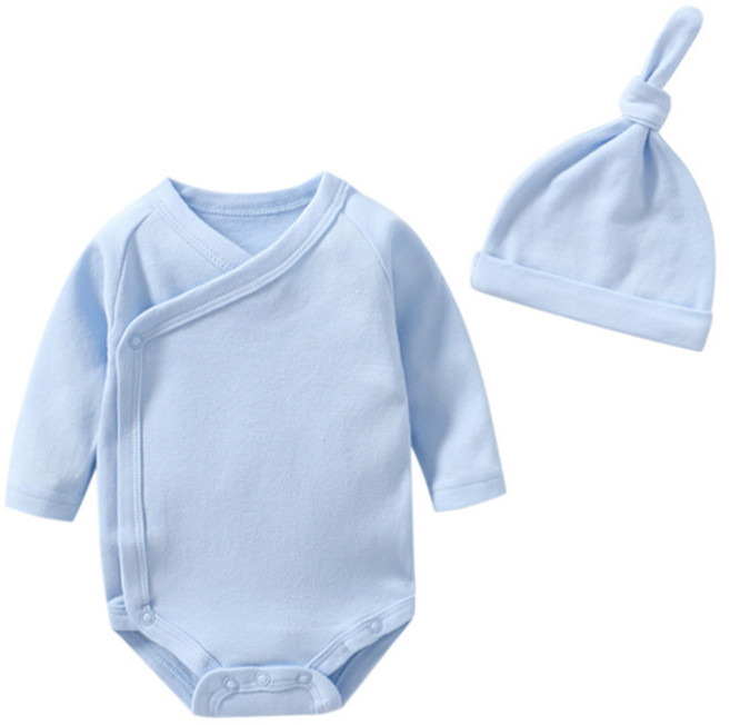 Mom's care 嬰兒素色鈕扣式包屁衣+帽子