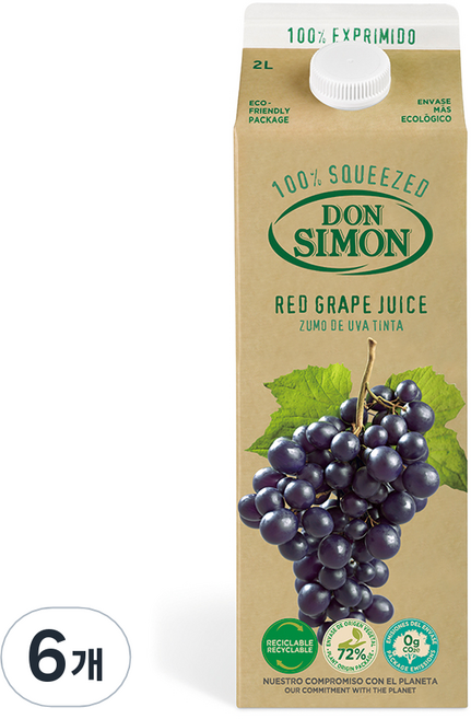 돈시몬 착즙 적포도주스, 2L, 6개