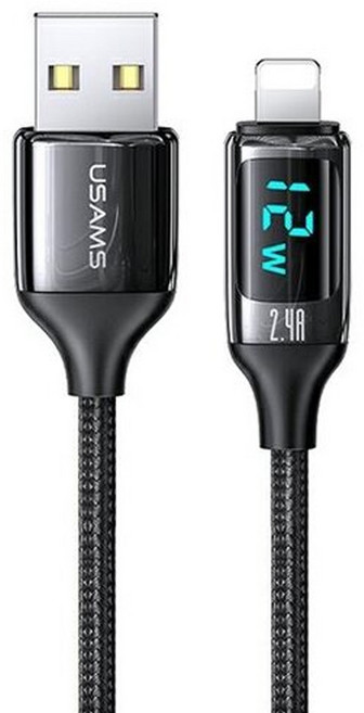 USAMS 優勝仕 數顯快充線 12W 2.4A USB iPhone, 黑色, 1條, 1.2m