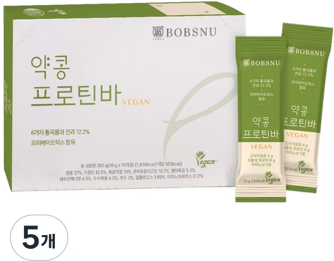 서울대밥스누 약콩 비건 단백질 프로틴바 10p, 350g, 5개 - 쿠팡