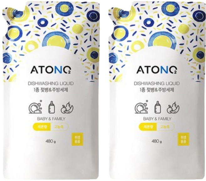 아토앤오투 1종 젖병 & 주방세제 리필 레몬향, 480g, 2개