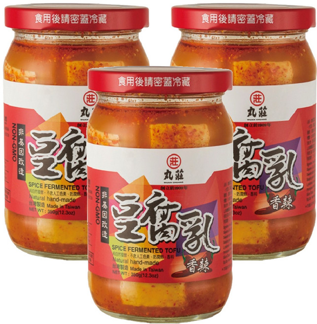 丸莊醬油 香辣豆腐乳 非基因改造, 350g, 3罐