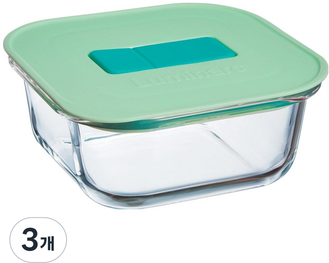 루미낙 유니크 박스 유리 정사각 밀폐용기, 3개, 530ml