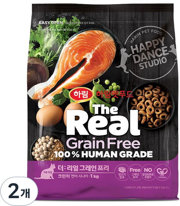 하림펫푸드 시니어 더리얼 캣 그레인프리 크런치 건식사료, 연어, 1kg, 2개