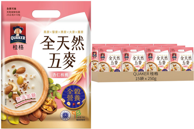 QUAKER 桂格 全天然五麥 杏仁核桃, 250g, 15袋
