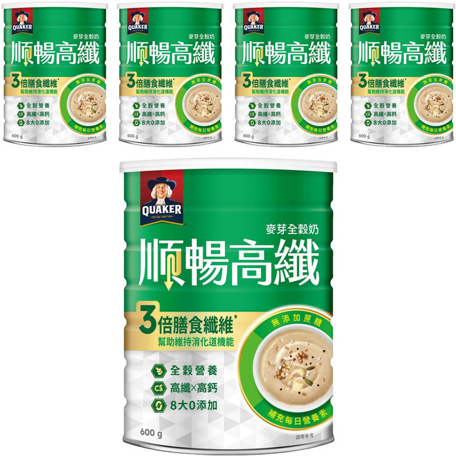 QUAKER 桂格 順暢高纖營養全穀奶, 600g, 5罐