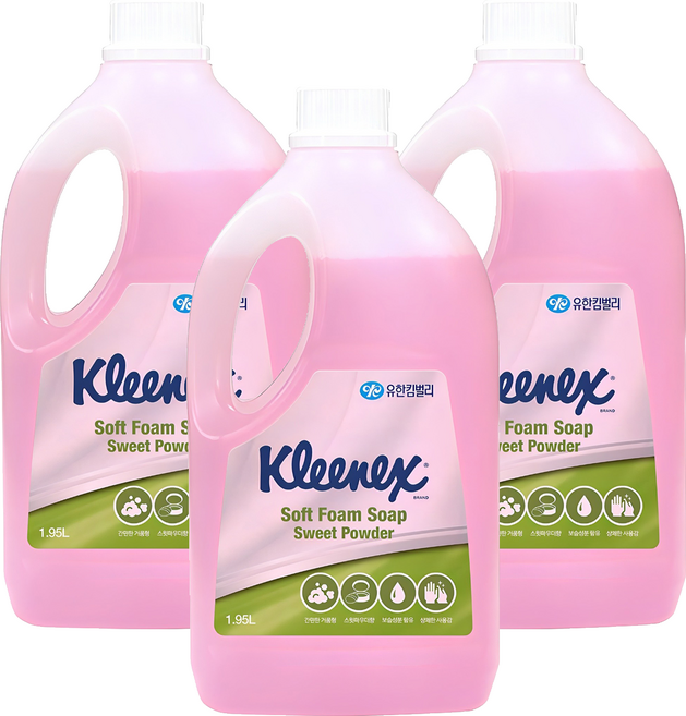 크리넥스 소프트 폼 솝 스윗파우더향, 1.95L, 3개