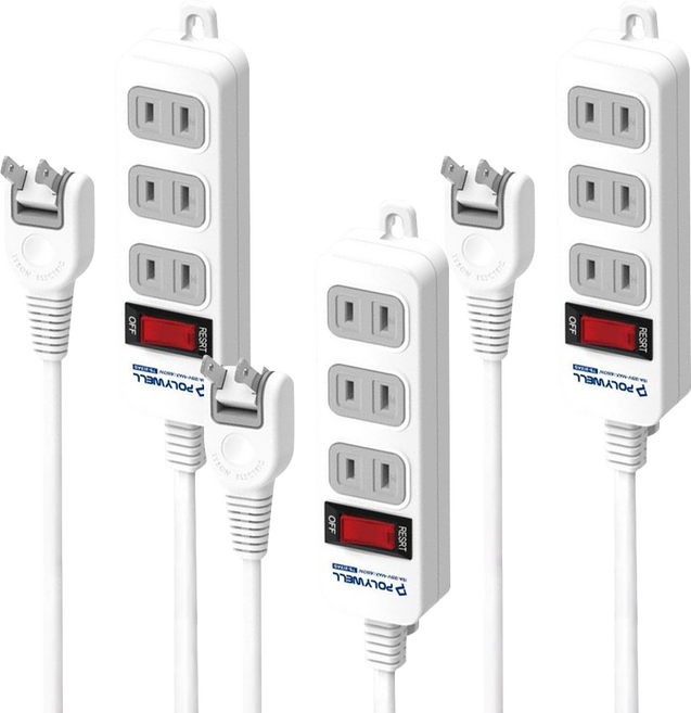 POLYWELL 寶利威爾 2孔電源延長線1切3座 PW15-T05-A019, 1.8m, 白色, 3條
