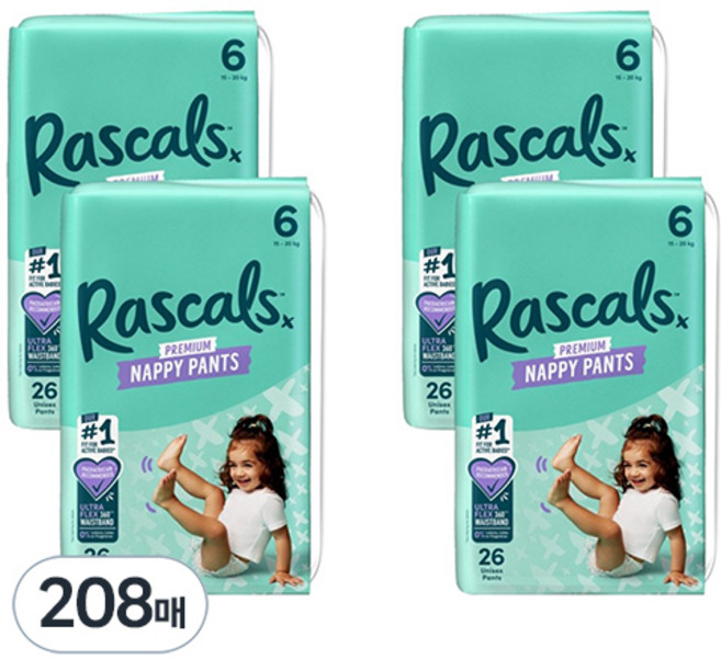 라스칼프렌즈 프리미엄 팬티형 기저귀, 6단계, 208매