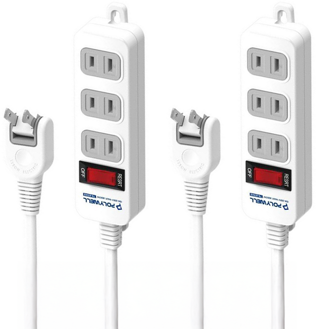 POLYWELL 寶利威爾 2孔電源延長線1切3座 PW15-T05-A019, 1.8m, 白色, 2條