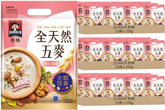 QUAKER 桂格 全天然五麥 杏仁核桃, 250g, 45袋