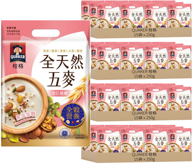 QUAKER 桂格 全天然五麥 杏仁核桃, 250g, 60袋