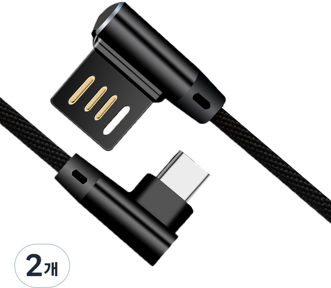 YB Global 電競 Type-C 3A USB 高速充電線, 黑色, 2個, 1m