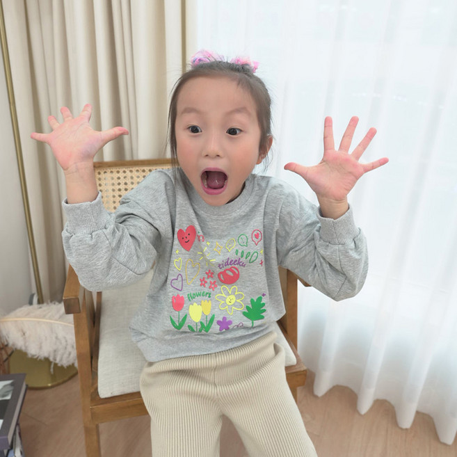 하라로이 여아용 입체플라워 긴팔 티셔츠