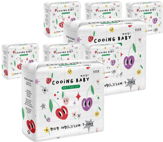 Cooing 베러업 팬티 기저귀, 대형(L), 208매
