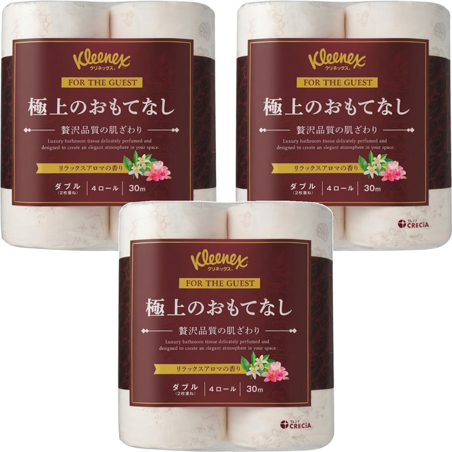 Kleenex 舒潔 日本製紙Crecia雙層滾筒衛生紙 奢華 30m x 114mm, 4捲, 3袋