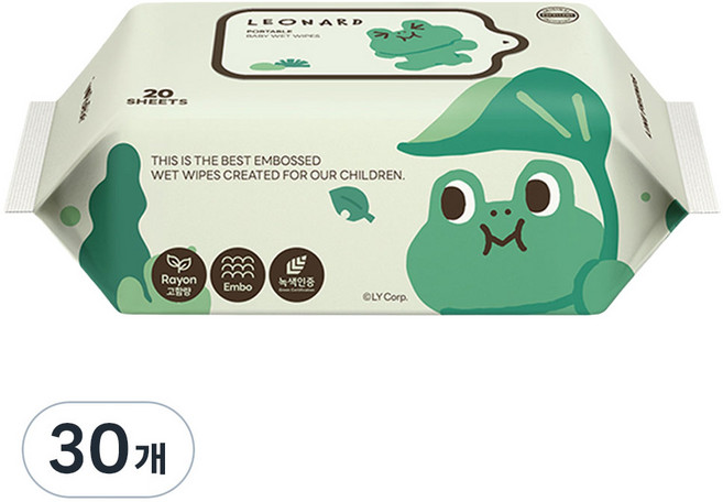 아이러브베베 라인프렌즈 미니레너드 휴대용 리필형 아기물티슈, 62g, 20매, 30개